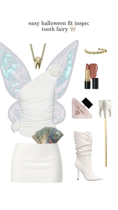 easy halloween fit idea: tooth fairy 🧚🏻‍♀️🦷 #outfit #outfitinspo #fitinspo #fit #aesthetic #love #pinterest #shufflefyp #fyp #shuffle #fypshuffle #halloween #halloweenaesthetic #halloweencostume Halloween Costumes Tooth Fairy, Outfit Carnevale, Tooth Halloween Costume, Fairy Costume Ideas, Tooth Fairy Halloween, Tooth Fairy Costume, Tooth Fairy Ideas, Fairy Costume Aesthetic, Fairy Dress Costume