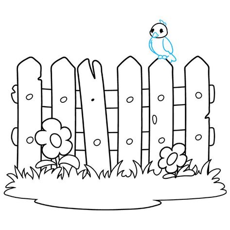 Fences Drawing, House Coloring Pages For Kids, Fence Drawing, House Coloring Pages, Printable House, Flower Coloring Sheets, Garden Coloring, Garden Coloring Pages, Bee Coloring Pages