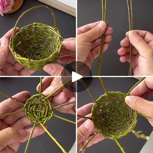 Diy Tiny Basket, Small Willow Weaving Projects, Tiny Basket Crafts, Diy Willow Basket, Weave Basket Diy, Simple Basket Weaving, Easy Diy Basket, Twig Baskets Diy, Willow Basket Weaving Tutorials