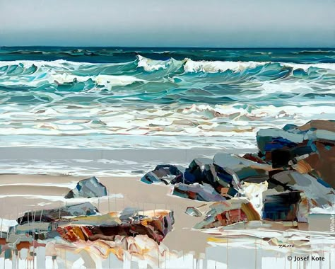 Josef Kote, Seascapes Art, Ocean Paintings, 얼굴 그리기, Seascape Art, Landscape Paintings Acrylic, Boat Painting, Sea Art, Ocean Painting