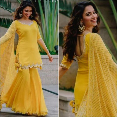 Yellow Sharara Suits to Make Your Haldi Ceremony Special - K4 Fashion Suits For Haldi Ceremony, Suit For Mehndi Function, Yellow Sharara Suits For Haldi, Yellow Dress For Haldi Function, Velvet Sharara Suit, Dress For Haldi, Dress For Haldi Function, Yellow Sharara Suits, Haldi Dress Ideas