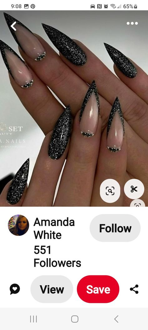 Black Nails With Rhinestones Simple, Rhinestone Nails Black, Black Nails Rhinestones, Black Nails With Rhinestones, Adorable Nails, Nails Rhinestones, Black White Nails, Nails With Rhinestones, Black Acrylic Nails