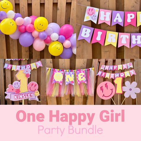 One Happy Girl Party Bundle | One Happy Babe First Birthday Party Decorations | Pink Smile Party Decor | Girls Smile First Birthday | Preppy One Happy Girl First Birthday, One Happy Girl Birthday Party, One Happy Babe, Birthday Party Decorations Pink, Birthday Preppy, Smiley Birthday, Birthday Smiley, Party Decorations Pink, 1 Balloon