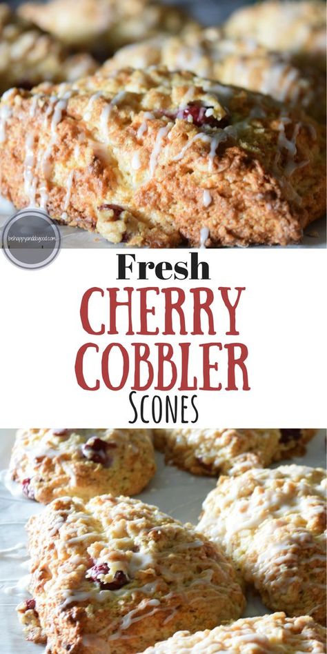 Scone Recipe Round Up - Be Happy and Do Good Scone Recipe With Heavy Cream, Fresh Cherry Scones Recipe, Fresh Cherry Cobbler, Cherry Scones Recipe, Cherry Recipes Dessert, Best Scone Recipe, Cherry Scones, Scone Recipes, Scones Recipe Easy