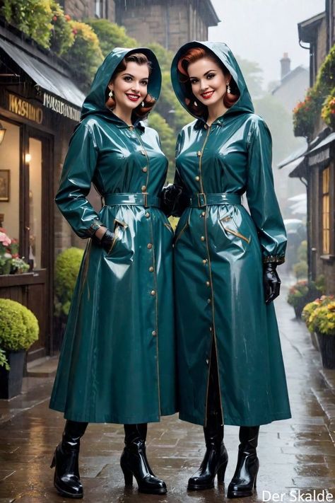 Rain Fashion, Rain Slicker, Rainwear Girl, Green Raincoat, Rubber Raincoats, Vinyl Raincoat, Pvc Raincoat, Vinyl Clothing, Hooded Cloak