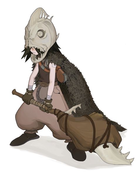 "Fish Skull" by RuiMeng Chen Fish Dnd Character, Fish Hybrid Human, Dnd Fish People, Angler Fish Character Design, Fish Person Art, Human Fish Character Design, Angler Fish Character, Angler Fish Oc, Fish Man Character Design