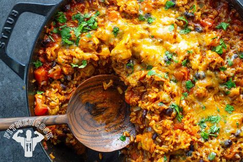 Try this One Skillet Taco Chicken & Rice from the FitMenCook app: Fit Men Cook Recipes, Taco Chicken Rice, One Pot Mexican Rice Casserole, One Pot Mexican Rice, Skillet Taco, One Pot Mexican, Mexican Rice Casserole, Taco Skillet, Taco Chicken