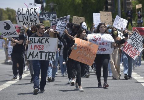 Black Lives Matter protesters hold down street corners, have peaceful resolution with deputies – Santa Clarita Valley Signal Protest Banner, Blm Protest, Police Precinct, Black Lives Matter Protest, Public Information, Black Lives Matter Movement, Black American, Martin Luther King, Public Health