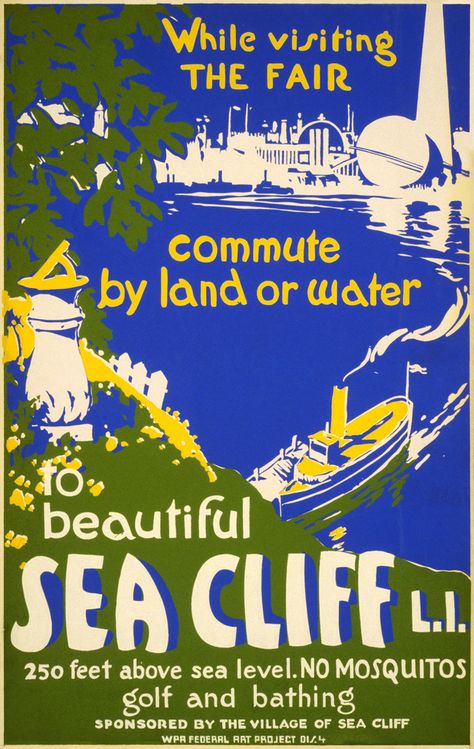 Beautiful Sea Cliff, Long Island, WPA poster, 1939 Usa Tourism, Wpa Posters, Sea Cliff, Ny Trip, Long Island Ny, Images Vintage, Buy Wall Art, Beautiful Sea, Island Travel