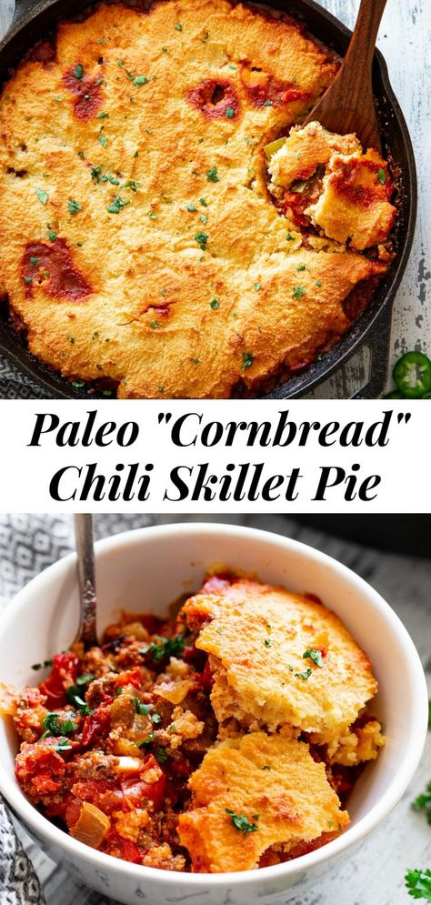 Paleo Cornbread, Paleo Baking Powder, Cornbread Chili, Skillet Pie, Paleo Casserole, Paleo Running Momma, Paleo Chili, Chili And Cornbread, Chicken And Butternut Squash