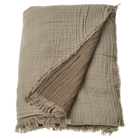 VALLKRASSING throw, light grey-brown, 150x200 cm When you want a laid-back vibe, sweep VALLKRASSING throw over your sofa or bed. The super-soft cotton muslin creates a crinkled effect that goes perfectly with the raw edges. The fabric is soft and airy thanks to the double weave Blankets, Plaid, Sofa