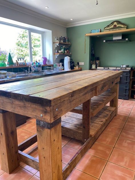 Bespoke Kitchen Island, Kitchen Island Furniture, Freestanding Kitchen Island, Rustic Kitchen Island, Large Kitchen Island, Bespoke Kitchen, Freestanding Kitchen, Kitchen Island With Seating, Rustic Kitchen Design