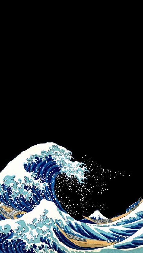 Amoled Background, Image Illusion, Waves Wallpaper Iphone, Japanese Wallpaper Iphone, Amoled Wallpapers, Japanese Art Prints, The Great Wave, Japanese Artwork, Waves Wallpaper