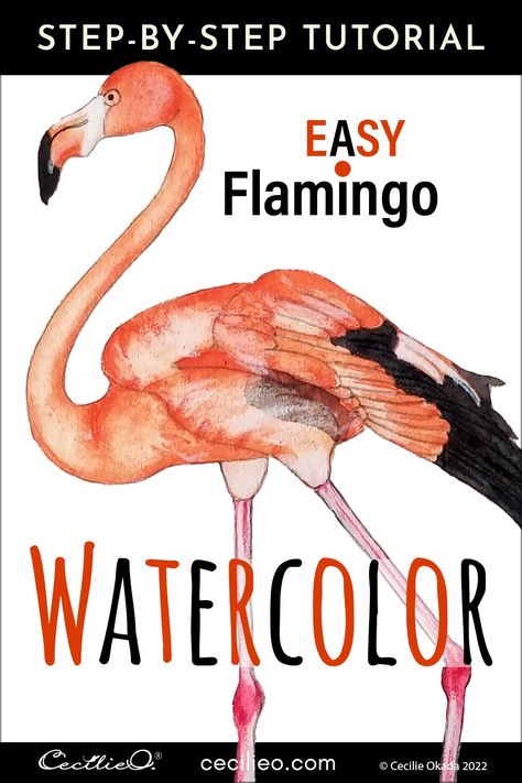 Flamingos are easy to watercolor. With only two main colors, a few steps will complete a beautiful watercolor flamingo. Access a library of free outlines that go with watercolor tutorials. via @cecilieokadadesign Cute Watercolor Paintings Easy Animals, Watercolor Techniques For Beginners, Paint Step By Step, Easy Watercolor Paintings, Colored Pencils Art, Watercolor Paintings Ideas, Flamingo Watercolor, Beginners Watercolor, Watercolor Flamingo