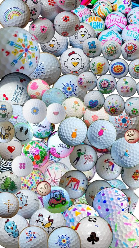 Golf Ball Art, Sharpie Designs, Mini Putt, Golf Crafts, Golf Birthday Gifts, Cute Golf Outfit, Golf Ball Crafts, Golf Diy, Golf Birthday Party