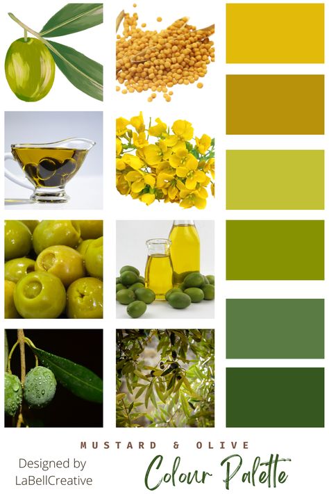 Olive Green Colour Pallete, Vintage Kitchen Colors Colour Palettes, Olive And Yellow Bedroom, Olive Mustard Color Palette, Colour Palette Mustard Yellow, Olive And Yellow Living Room, Yellow Based Color Palette, Olive Green Palette Colour Schemes, Mustard Colour Palette