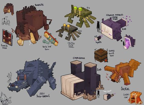 Minecraft Mob Redesign, Minecraft Mobs Art, Minecraft Drawings Pixel, Minecraft Mod Ideas, Mob Farm Minecraft, Minecraft Concept Art, Minecraft Mobs Ideas, Minecraft Monsters, Minecraft Biome