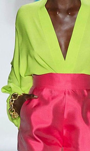 DVF Spring 2013 RTW Lime Green Fashion 2023, Magenta And Chartreuse, Chartreuse Blouse, Chartreuse And Pink, Neon Runway Fashion, Neon Green Fashion Editorial, Women's Shoes Accessories, Neon Fashion, Women's Handbags