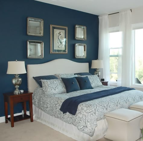 Bedroom With Blue Walls, Dark Blue Bedroom Walls, Blue Bedroom Colors, Bedroom Makeover Before And After, Small Bedroom Ideas For Couples, Boy Bedrooms, Blue Bedroom Walls, Dark Blue Bedrooms, Bedroom Ideas For Couples