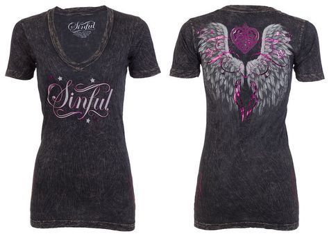 Sinful Affliction Womens T-Shirt Finch Wings Black Tattoo Biker Ufc $44 Tat Sleeve, Sinful Affliction, Biker Tattoo, Sinful Clothing, Biker Wear, Wings Black, Biker Tattoos, Womens Clothing Websites, Tattoo Color