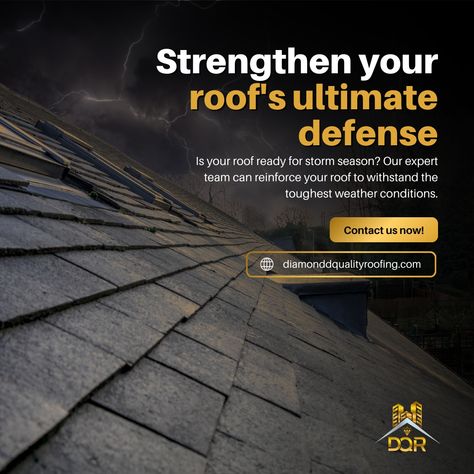 Is your roof ready for storm season?    Don't wait until it's too late!   Our expert team specializes in reinforcing roofs to withstand the toughest weather conditions.   Strengthen your roof's ultimate defense and gain peace of mind knowing your home is safe and secure.      Don't let the next storm catch you off guard. Schedule a consultation with Diamond Quality Roofing today and fortify your roof against the elements!  #StormReady #RoofDefense #DiamondQualityRoofing Roofing Ads, Business Card Design Creative, Social Post, Roofing Sheets, Roofing Services, Post Ideas, Design Creative, Pliers, Weather Conditions