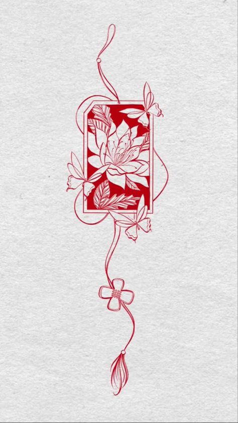 Vietnamese Inspired Tattoo, Envelope Tattoo, Chinese Character Tattoos, Tatuaje Studio Ghibli, Charm Tattoo, Lantern Tattoo, Knot Tattoo, Red Ink Tattoos, Red Tattoos