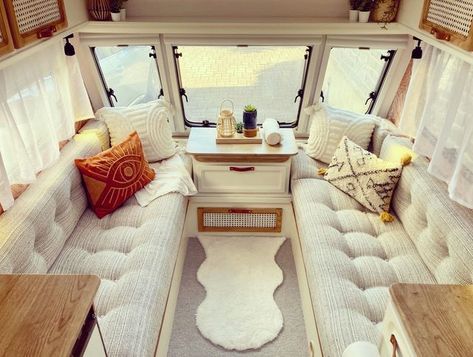 Couple revamp caravan on a budget 2 Berth Caravan Makeover, Touring Caravan Interior Ideas, Touring Caravan Makeover, Caravan Awning Interior Ideas, Small Caravan Interior, Campervan Makeover, Caravan Aesthetic, Caravan Awning Interior, Caravan Inside