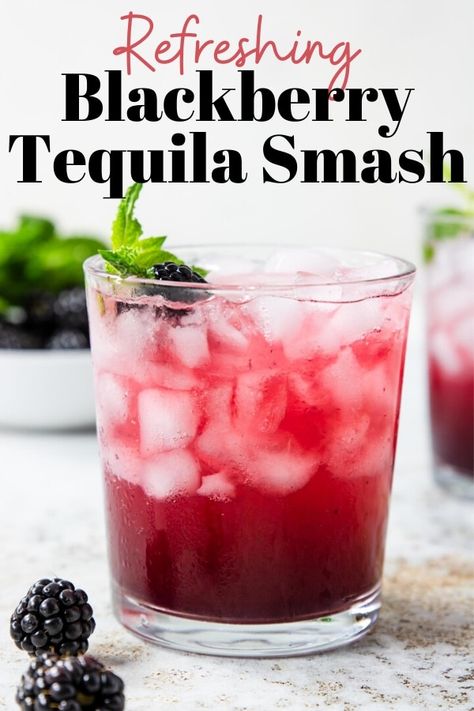 A Blackberry Tequila Smash is a fun tequila twist on a classic smash cocktail. It is a refreshing mixture of macerated blackberries, fresh mint, anejo tequila, fresh lemon juice and is topped off with a little soda water. Tequila Smash, Blackberry Smash, Tequila Cocktail, Cocktails Recipes, Yummy Alcoholic Drinks, Tequila Drinks, Best Cocktail Recipes, Soda Water, Boozy Drinks