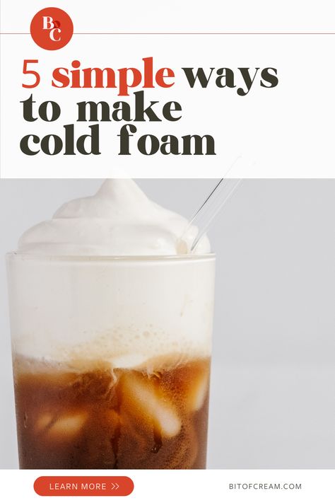 Starbucks cold foam has changed the way we enjoy our beverages, and now you can recreate it in your own kitchen! Learn how to make cold foam at home with these five simple methods. Upgrade your daily cup of caffeine with easy-to-follow instructions, and finally make the perfect cold foam without ever leaving the house. Learn how to recreate it today! How To Make Cold Foam Without Frother, How To Make Cold Cream Foam, Cold Foam Recipe Without Heavy Cream, Cold Foam With Half And Half, Low Calorie Cold Foam, Cold Foam Without Heavy Cream, How To Make Cold Foam At Home, How To Make Cold Foam For Coffee, Cold Cream Foam