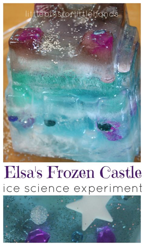 Make Elsa's Frozen castle for a great Frozen inspired activity. Our frozen castle ice melting experiment is perfect science and sensory play for Frozen fans Disney Science Experiments, Winter Science Experiments, Frozen Crafts, Frozen Castle, Kid Science, Glitter Jars, Castle Cake, Easy Science Experiments, Frozen Theme