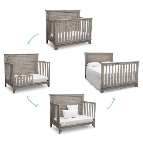 Simmons Kids' Slumbertime Monterey 4-in-1 Convertible Crib - Rustic White : Target Simmons Kids Slumbertime Monterey Crib, Grow With Me Crib, 4 In 1 Crib Convertible, Nursery Crib Ideas, Crib Target, 3 In 1 Crib, Modern Farmhouse Nursery, Rustic Crib, Farmhouse Style Nursery