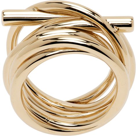 Tiered band ring in gold-tone brass. Knotted detailing at face. Supplier color: Yellow Latina Jewelry, Layered Rings, Face Logo, Classic Jewelry, Jewelry Inspo, Sterling Silver Bands, Gold Bangles, Modern Jewelry, Bling Bling