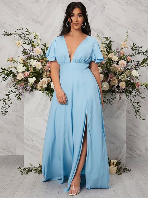 Mesh Prom Dress, Plus Size Bridesmaid Dresses, Prom Bridesmaid Dress, Striped Tunic Dress, Plus Size Bridesmaid, Blue Dress Formal, Lace Prom Dress, Plunging Neck, Bridesmaid Dress Sizes