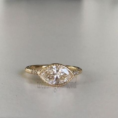 Remembrance Rings, Engagement Ring East West, Unique Wedding Band Sets, Disco Wedding, Jennie Kwon, Marquise Diamond Ring, Moissanite Wedding Ring, Diamond Rings Design, Marquise Ring