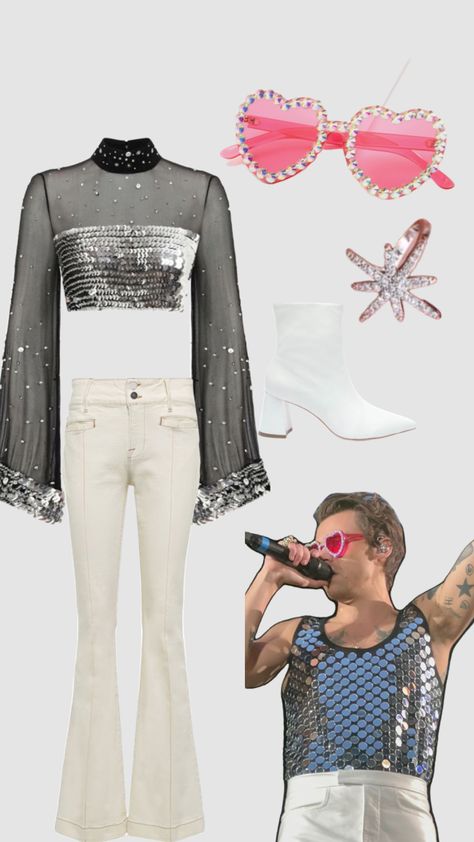 Harry Styles Sequin Outfit, Harry Styles Dress Aesthetic, Harry Styles Inspired Costumes, Harry Styles Sequin, Harry’s House Outfit, Harry Styles Outfits Concert, Harry Styles Outfit Inspo, Harry Styles Outfits, One Direction Outfit