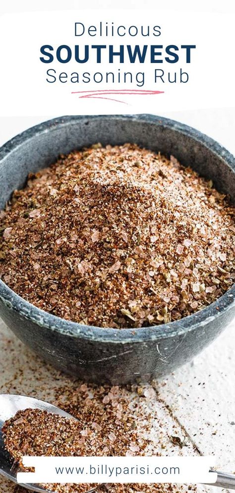 This delicious southwest seasoning rub recipe has the perfect savory, spicy, and sweet blend for all your cooking needs. You will be amazed at how easy this is to make and how delicious it will make your food. You can season whatever you are wanting to cook right before cooking or up to 24 hours before preparing it. Southwest Seasoning Recipe, Season Blends, Steak Rub Recipe, Diy Seasonings, Southwest Seasoning, Spice Rubs, Billy Parisi, Dry Rub Recipes, Homemade Spice Mix