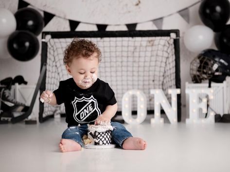 He’s a great ONE 🏒⛸️🤍 Had a pucking great time creating this hockey cakesmash theme 🤪🖤 #analisagphotography . . . #cakesmashphotography #hockeytheme #firstbirthdayboy #richmondhillphotography #yorkregionmoms 1st Birthday Hockey Theme, First Birthday Hockey Theme, Hockey 1st Birthday Party, The Great One Hockey Birthday, Hockey First Birthday Party, Hockey Cakes, Hockey Birthday Parties, Hockey Party, Boys Hockey