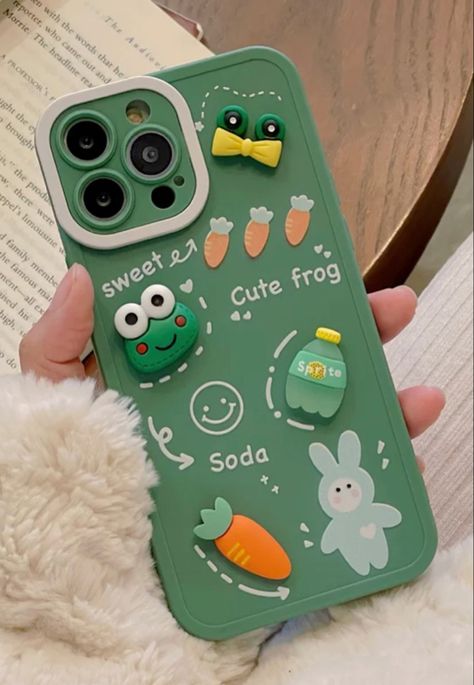 Cute 3D Frog Carrot Cartoon Green Soft Phone Case For iPhone 13 11 12 Pro Max X XR XS Carrot Cartoon, 3d Frog, Sparkly Phone Cases, Telephone Cases, Cartoon Green, Green Phone Case, Iphone Case Collection, Hand Phone, Diy Glass Bottle Crafts