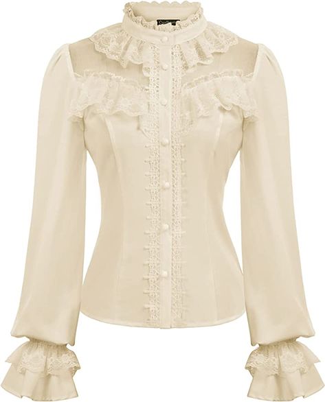 Women's Stand Collar Button Blouse Retro Gothic Lolita Shirt Top Apricot XXL at Amazon Women’s Clothing store Victorian Shirt, Gothic Blouse, Casual Blouse Shirts, Victorian Blouse, Victorian Costume, Blouse Long Sleeve, Trendy Fall, Elegant Shirt, Knitted Tank Top