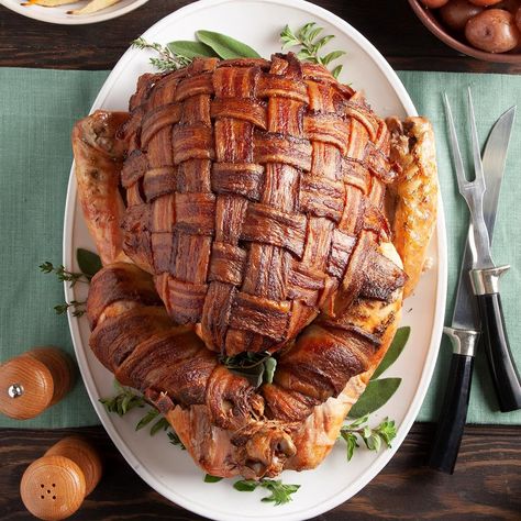 Bacon Wrapped Turkey, Turkey Bacon Recipes, Pioneer Foods, Bacon Wrapped Recipes, Turkey Bacon Wrap, Turkey Wraps, Arabic Tattoo Quotes For Women, Keto Thanksgiving, Whole Turkey