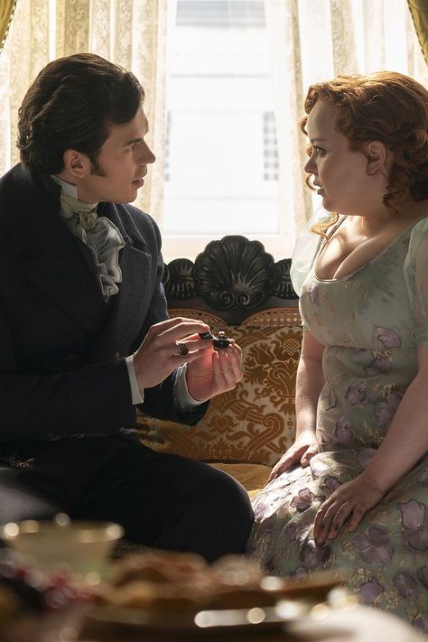 The Real Reason Why Penelope Bridgerton’s Engagement Ring Had Pearls—And How Much It Would Cost Today Groom Style Wedding, Luke Newton, Colin Bridgerton, Penelope Featherington, Nicola Coughlan, Netflix Dramas, Emotional Scene, Love Scenes, Wedding Attire Guest