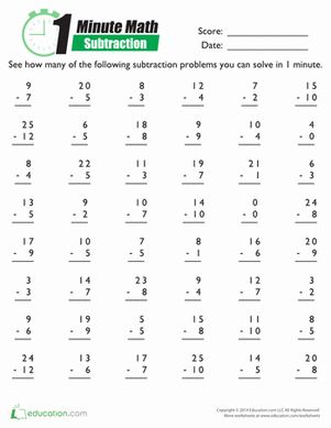 Give math skills a workout with this race against the clock! This mad minute math worksheet of subtraction problems should be worked on for just one minute. Minute Math Worksheets, Mad Minute Math, Math Minutes, Math Fact Worksheets, Math Addition Worksheets, Math Drills, Math Subtraction, 2nd Grade Math Worksheets, 1st Grade Math Worksheets