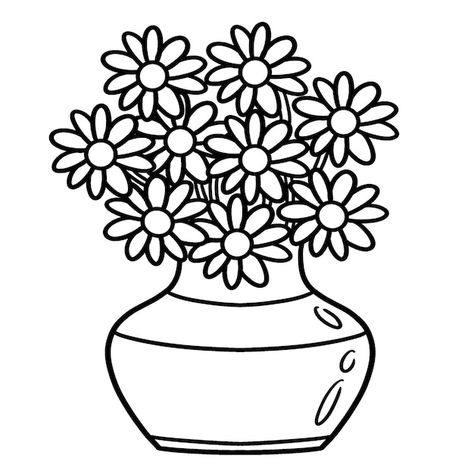 Flower vase isolated coloring page for k... | Premium Vector #Freepik #vector #color-book #line-illustration #outline #line-drawing Flower Pot Outline, Flower Vase Drawing, Illustration Outline, Outline Images, Unique Coloring Pages, Days Challenge, Color Crayons, Color Book, Kids Projects