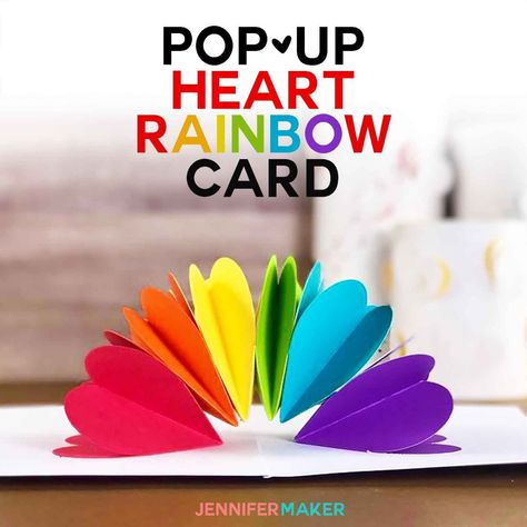 Craft Day! 27 Gay Crafts That Celebrate LGBT Culture and History Cricut Valentine Ideas, Heart Pop Up Card, Pop Out Cards, Diy Pop Up Cards, Pop Up Card Templates, Heart Rainbow, Rainbow Card, Card Templates Free, Craft Day