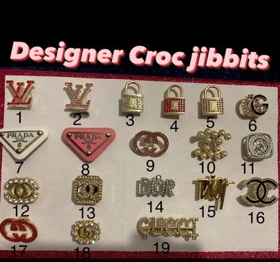 Designer inspired croc Jibbitz #LTKSeasonal #LTKVDay #LTKunder50 Designer Jibbitz, Croc Designs, Croc Jibbitz Ideas, Designer Crocs, Bedazzled Shoes Diy, Louis Vuitton Pattern, Bedazzled Shoes, Wedding Day Checklist, Business Vision Board