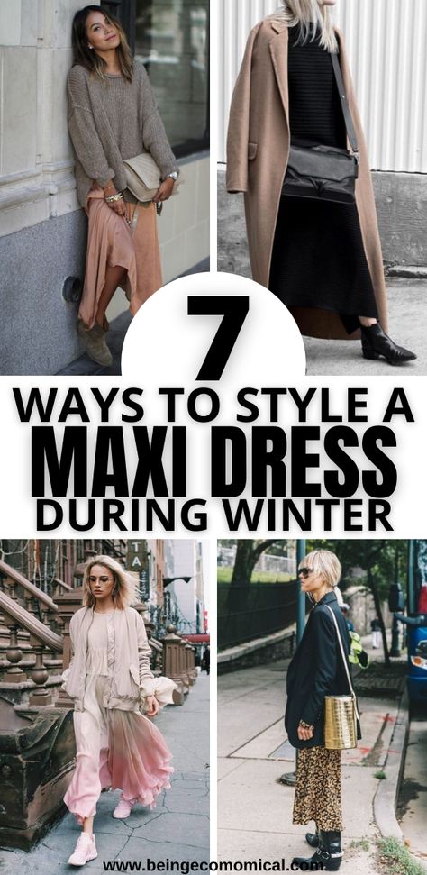 These are the best styling tips for how to style a maxi dress in the winter. These maxi dress outfit ideas are perfect for cold weather and the winter months. Maxi Dress With Sweater, Winter Maxi Dress Outfit, Cold Weather Outfits Casual, Black Leggings Outfit Fall, How To Style A Maxi Dress, Maxi Skirt Winter, Cold Weather Dresses, Winter Maxi, Leggings Outfit Fall