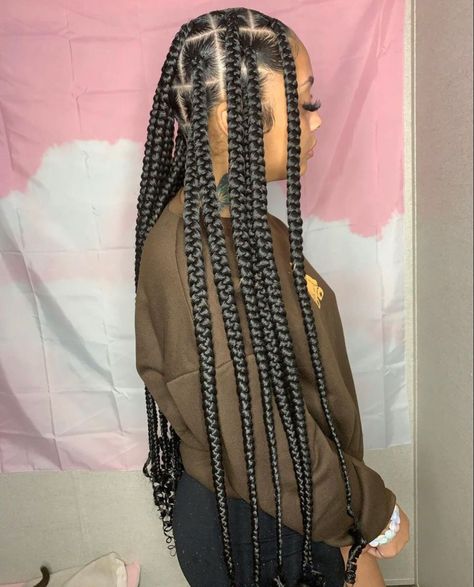 Jumbo Braids Curly Ends, Large Knotless Curly Ends, Big Box Braids With Curly Ends, Jumbo Box Braids With Curly Ends, Large Knotless Braids With Curly Ends, Large Knotless Box Braids With Curls, Knotless Box Braids Jumbo, Knotless Braids Hairstyles Updo, Knotless Box Braids Large