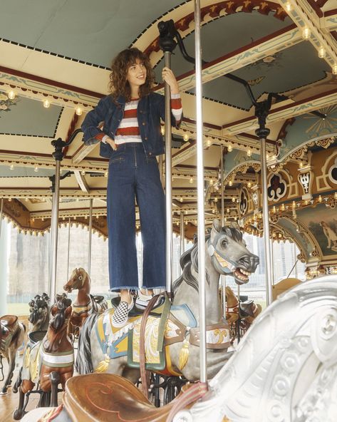 Denim Photoshoot, Carnival Photography, Fall Jeans, Merry Go Round, Outdoor Fashion, Karen Walker, Denim Branding, Street Style Inspiration, Madewell Jeans