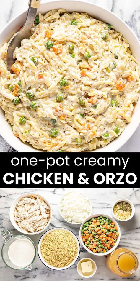 Easy Yummy Healthy Dinners, Orzo Recipes Crockpot, One Pot Dinner Recipes For Family, Shredded Chicken Orzo Recipes, Easy Healthy Orzo Recipes, Soup Recipes With Orzo Pasta, Orzo Freezer Meal, Simple Casserole Recipes Easy Meals, Crock Pot Chicken Orzo Soup