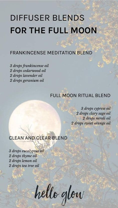 Essential Oil Blends For Witches, Essential Oils For New Moon, Diy Candles Scented Essential Oils, Full Moon Essential Oils, New Moon Diffuser Blend, Full Moon Oil Recipe, Full Moon Diffuser Blends, New Moon Essential Oils, Full Moon Essential Oil Blend